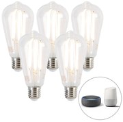 Комплект от 5 интелигентни LED крушки E27 Dim to Warm ST64 7W 806lm 1800-3000K