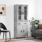 3198549 vidaXL Висок шкаф, бетонно сив, 69,5x34x180 см, инженерно дърво
