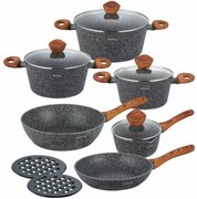Комплект съдове за готвене Klausberg KB 7242, 12 части, Гранитно покритие, Индукция, Сив