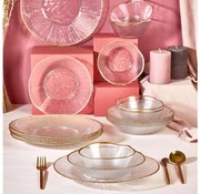 Комплект за хранене, 18 части — прозрачно стъкло с позлатени акценти