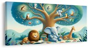 Картина на платно – Животни под дървото с книга