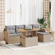 3327475 vidaXL Градински диван с възглавници, 6 части, бежов полиратан, акация