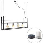 Интелигентен висящ аплик черен с рафт голям 4-светлина с включен Wifi G95 - Cage Rack