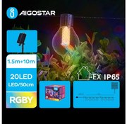 Aigostar - LED соларен коледен гирлянд 20 LED, 8 функции, 11,5м, IP65, цветен