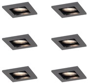 Комплект от 6 модерни вградени спот лампи Gunmetal GU10 50mm кръгли с възможност за накланяне - Qure