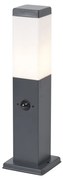 Външна лампа тъмно сива с опалово стъкло 45 см IP44 с контакт и сензор за движение - Malios