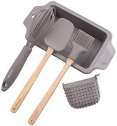 Комплект за печене на хляб и сладкиши Kassel K 93704, 5 части, Силикон и дърво, Сив