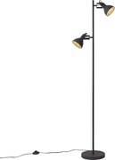 Индустриална подова лампа черна с дърво 2 светлини - Jakub