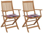 3064603 vidaXL Сгъваеми градински столове, 2 бр, с възглавници, акация масив