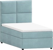Светлосиньо единично тапицирано легло с място за съхранение с включена подматрачна рамка 80x200 cm Lena – Ropez