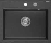 Mexen Oscar гранитна мивка с 1 отделение 580 x 490 мм, черен на пръски, хром сифон - 6519581000-76