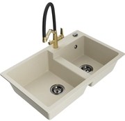 Mexen Tomas гранитна мивка с 2 камери и кухненски смесител Duo, бежов - 6516-69-671701-57-B
