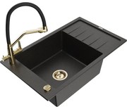 Mexen Elias умивалник гранитен с 1 камера с отцедник и кухненски смесител Duo, черен/златен металик - 6511-75-671701-57-G