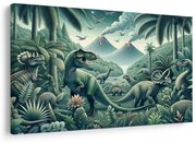 Картина на платно – Динозаври в джунгла с вулкани