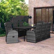 3099498 vidaXL Градински трапезен комплект от 9 части с възглавници сив