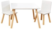 Детска Дървена Маса с 2 Столчета, Комплект - за Игра, Рисуване, Хранене - WHITE
