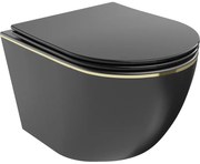Mexen Lena WC чиния Rimless с меко падащо тънко капак, дуропласт, черен мат/златна линия - 30224075