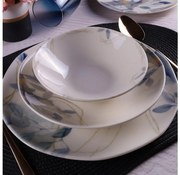 Елегантен порцеланов комплект за хранене, 24 части — бял/син