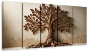 картини от 5 части – Кафяво дърво на живота с 3D ефект