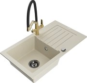 Mexen Pablo мивка от гранит с 1 корито с оцедник и кухненски смесител Duo, бежов - 6510-69-671701-57-B