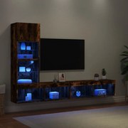3216644 vidaXL ТВ стенни модули с LED, 4 части, опушен дъб, инженерно дърво