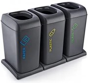 Horecano - Комплект от 3 пластмасови коша x40л за разделно сметосъбиране, сиви, 36,5x85,5x55,5см (TRN-198)