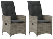 365647 vidaXL Накланящи градински столове с възглавници 2 бр, полиратан, сиви
