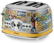 Тостер за хляб Ariete Positano 0156/0P, 1600W, 4 филии, 3 функции, 6 степени, Подвижна тава за трохи, Бял/жълт