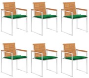 3078502 vidaXL Градински столове 6 бр с възглавници масивно акациево дърво