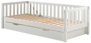 Бяло разтегателно детско легло от масивен бор с включена подматрачна рамка 90x200 cm Fritz – Vipack