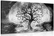 Картина на платно – Магическо дърво на живота в черно и бяло