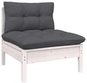 806635 vidaXL Градински среден диван с възглавници, бял, бор масив