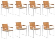 3078527 vidaXL Градински столове 8 бр с възглавници масивно акациево дърво