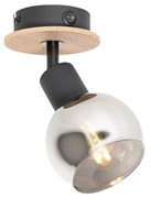 Прожектор в стил арт деко черен с димно стъкло и дърво - Vidro