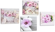 Комплект картини – Романтични цветя с надпис Love