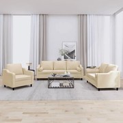 3201788 vidaXL Комплект дивани 3 части с възглавници кремав текстил