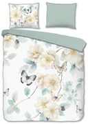 Бяло-зелено двойно удължено спално бельо от памучен сатен 200x220 cm Adiwanya – Descanso