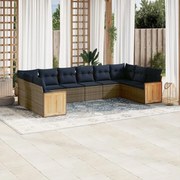 3260409 vidaXL Градински диван с възглавници, 10 части, полиратан, сив