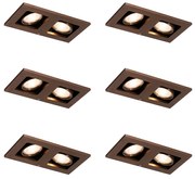 Комплект от 6 вградени спота тъмен бронз правоъгълни 2-светлини регулируеми - Qure