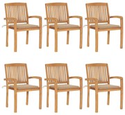 3073228 vidaXL Стифиращи градински столове с възглавници 6 бр тик масив