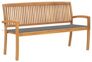 3063307 vidaXL Стифираща градинска пейка с възглавница, 159 см, тик масив