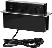ORNO Мебелна кутия Pop-Up, с контакти 3х шуко, 2х USB тип A+C, кабел 2m, 273x65x93mm, цвят ИНОКС, - OR-GM-9014(GS)/B-G