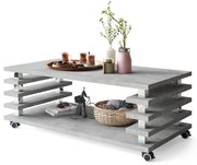 ПОРТО Светъл бетон Атэлер - МОДЕРНА ХОЛНА МАСА С ЛАМЕЛИ 2в1 С КОЛЕЛА/КРАКА