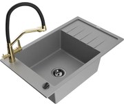 Mexen Elias гранитна мивка с 1 отделение с отцедник и кухненски смесител Duo, сив - 6511-71-671701-57-B