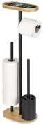 Стоманена поставка за тоалетна хартия стойка с четка в черен и естествен цвят Pomarolo – Wenko