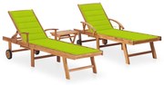 3073182 vidaXL Шезлонги с масичка и шалтета, 2 бр, тиково дърво масив