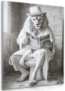 Картина на платно – Бял лъв с вестници в тоалетната