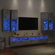 3216774 vidaXL ТВ стенни шкафове, 7 части, с LED светлини, бетонно сиви