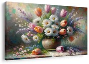 Картина на платно – Букет с лалета и маргаритки