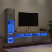3216714 vidaXL ТВ стенни модули с LED, 4 части, бетонно сиви, инженерно дърво